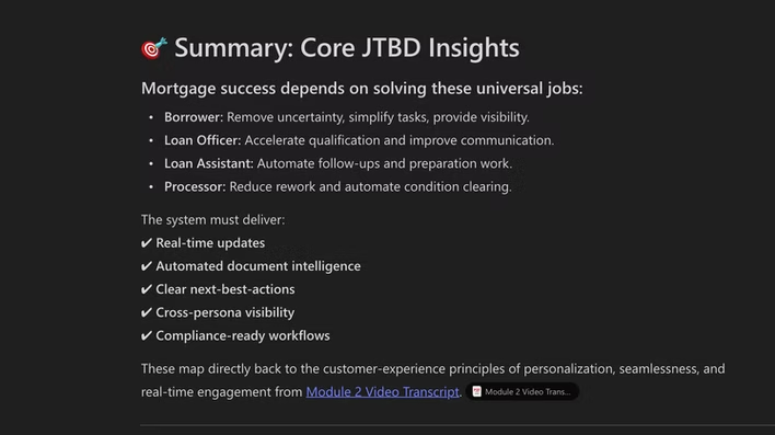Summary of Core JTBD Insights for mortgage success across all persona types